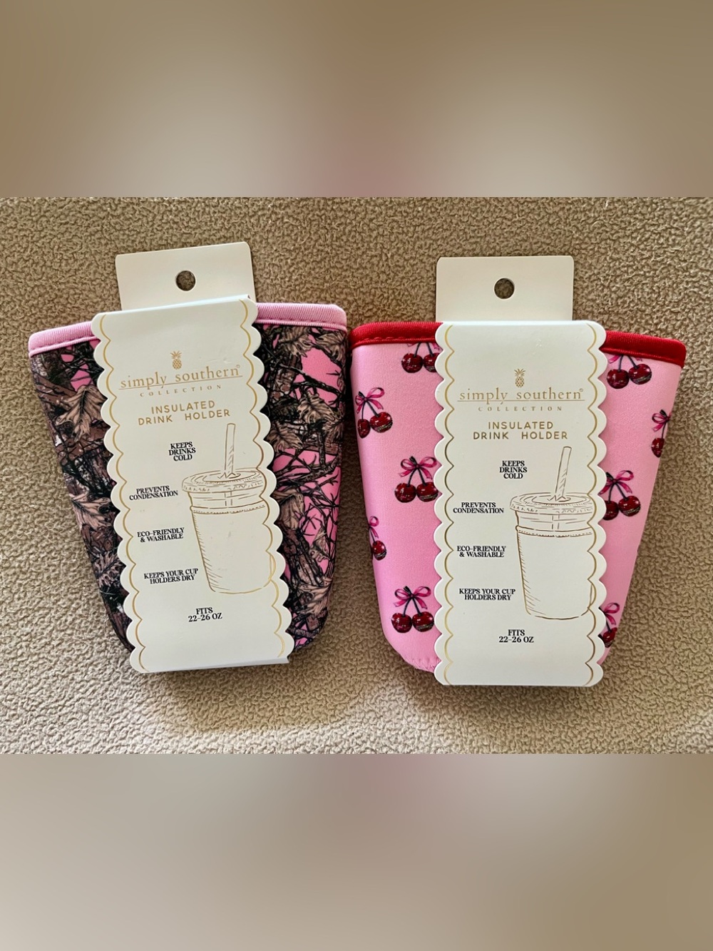 Simply Southern Pink Cherry Pink Camo Insulated Drink Holders Fits 22-26 Oz NWT